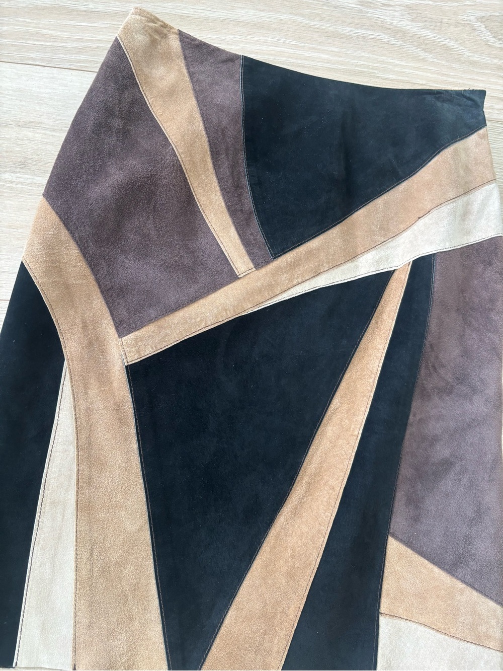 Vintage Patchwork Genuine 100% suede leather skirt Y2K 90s - Picture 2 of 4